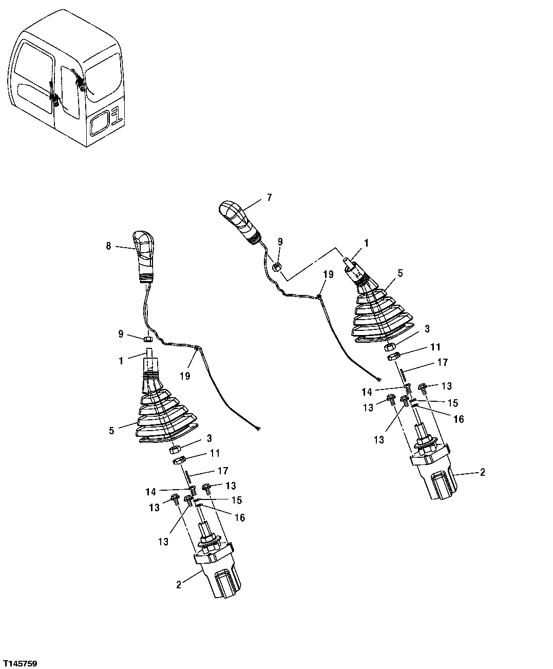 Схема запчастей John Deere 554 - 475 - PILOT CONTROL LEVER COMPONENTS (DIG AND SWING) 3315 CONTROL LINKAGE