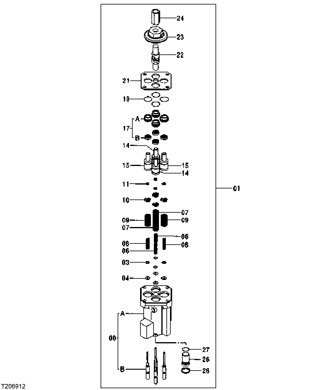 Схема запчастей John Deere 554 - 477 - PILOT CONTROLLER VALVE COMPONENTS (DIG AND SWING) (SN 109562- ) 3315 CONTROL LINKAGE