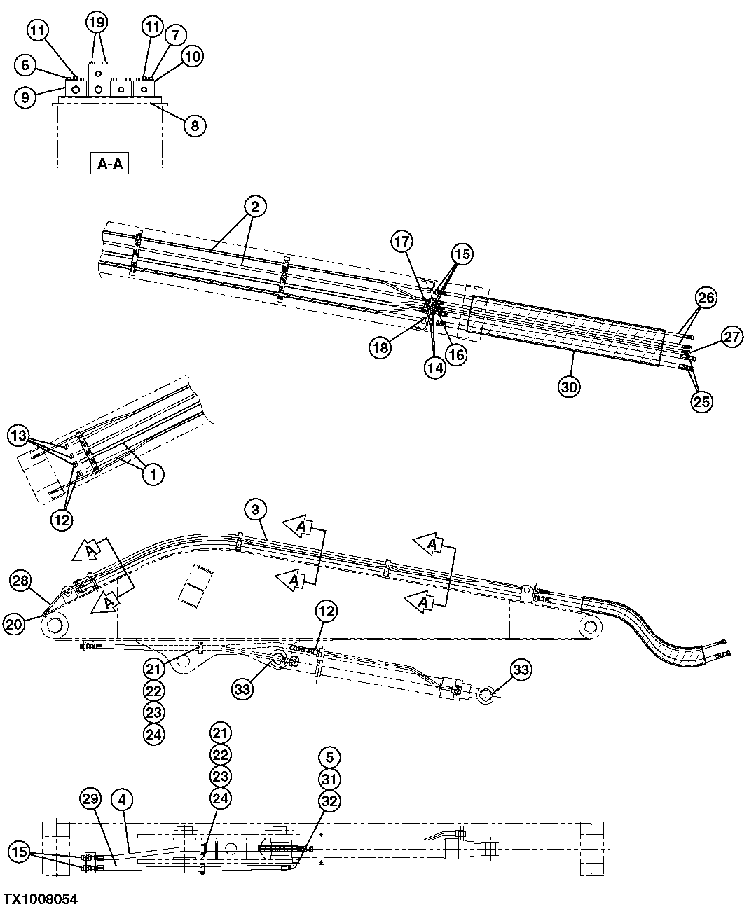 Схема запчастей John Deere 554 - 484 - HEELER ARM PLUMBING 3340 BACKHOE AND EXCAVATOR FRAMES