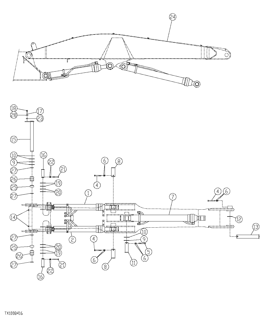 Схема запчастей John Deere 554 - 488 - LOG LOADER BOOM, BUSHINGS AND ATTACHING PINS 3344 BOOM