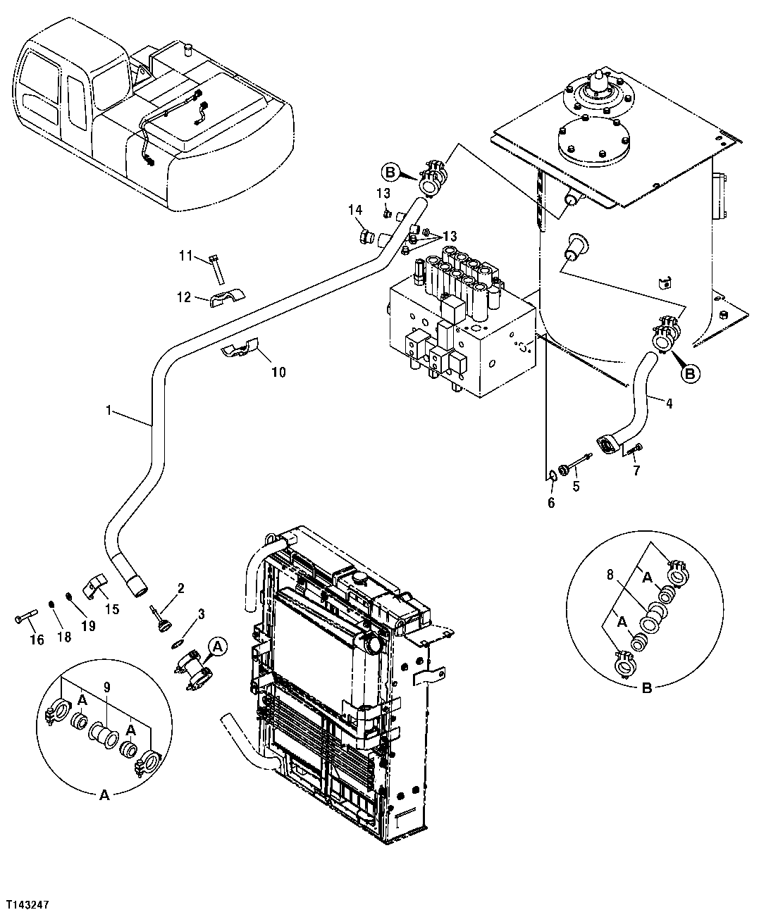 Схема запчастей John Deere 554 - 555 - Return Lines, Control Valve, Oil Cooler To Reservoir 3360 HYDRAULIC SYSTEM