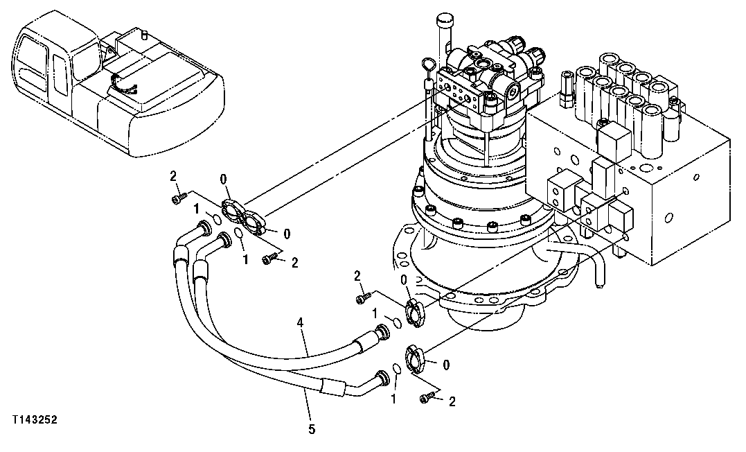 Схема запчастей John Deere 554 - 559 - CONTROL VALVE TO SWING MOTOR HOSES 3360 HYDRAULIC SYSTEM