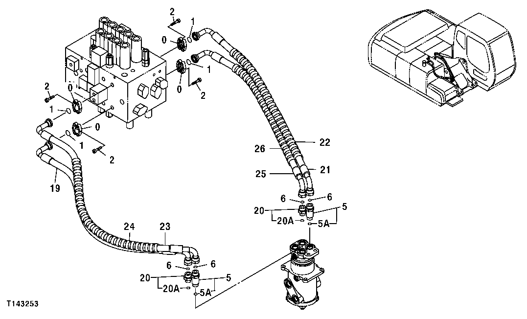 Схема запчастей John Deere 554 - 561 - CONTROL VALVE TO ROTARY MANIFOLD HOSES 3360 HYDRAULIC SYSTEM