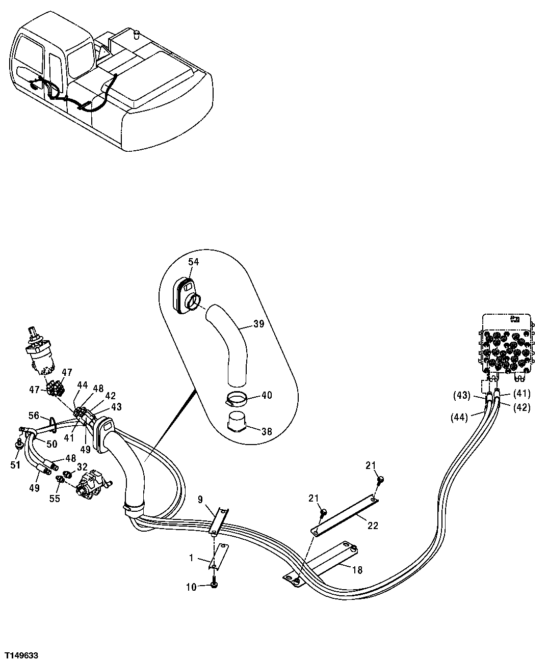 Схема запчастей John Deere 554 - 562 - PILOT HOSES (LEFT CONTROLLER TO SIGNAL MANIFOLD, 7 INCH RISER) 3360 HYDRAULIC SYSTEM