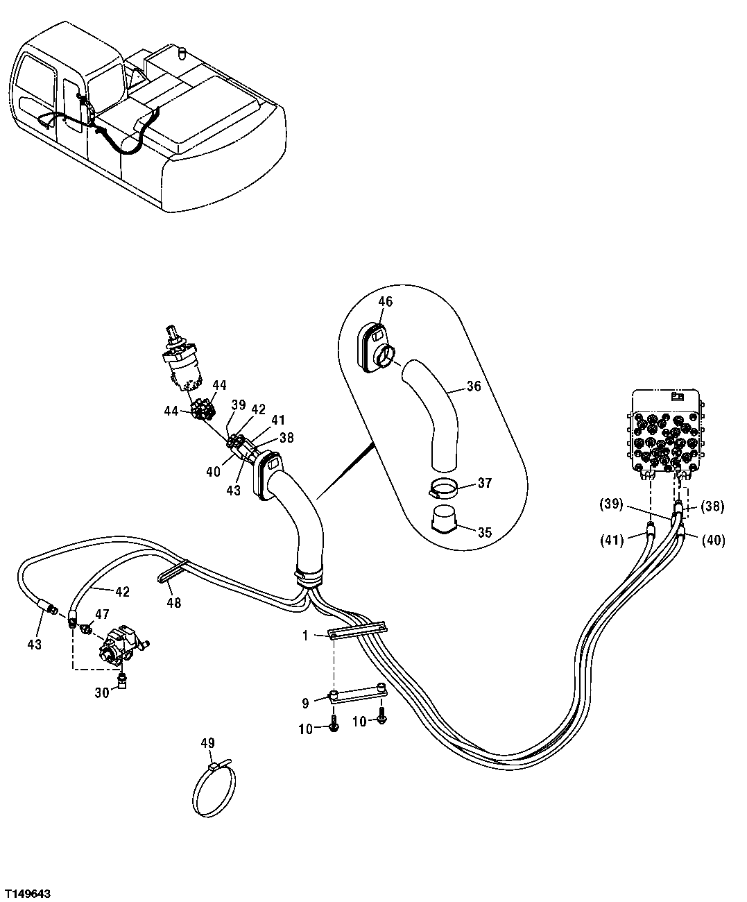 Схема запчастей John Deere 554 - 563 - PILOT HOSES (RIGHT CONTROLLER TO SIGNAL MANIFOLD, 7 INCH RISER) 3360 HYDRAULIC SYSTEM