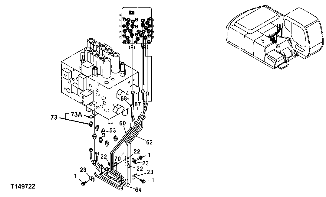 Схема запчастей John Deere 554 - 566 - PILOT SIGNAL MANIFOLD TO BOTTOM OF CONTROL VALVE LINES 3360 HYDRAULIC SYSTEM