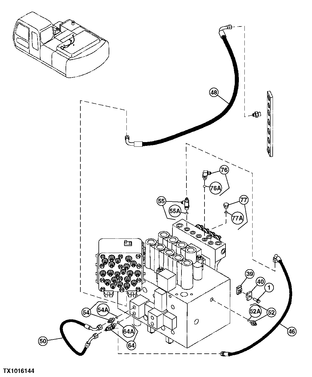 Схема запчастей John Deere 554 - 568 - PILOT HOSES (CONTROL VALVE TO SOLENOID VALVE) 3360 HYDRAULIC SYSTEM