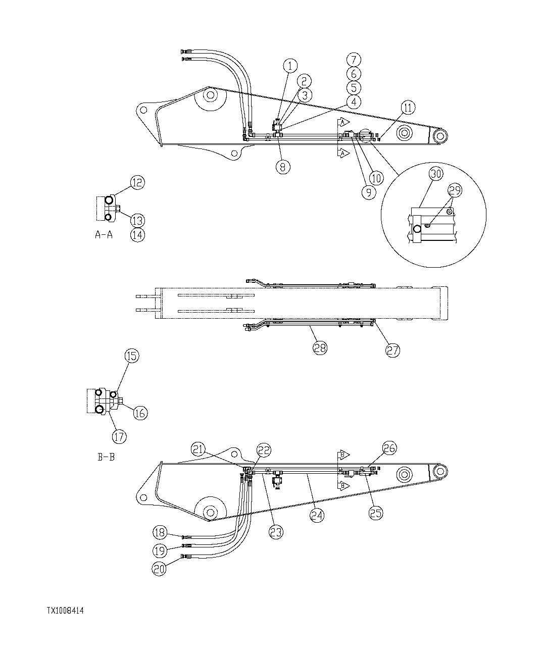 Схема запчастей John Deere 554 - 494 - EXCAVATOR ARM PLUMBING FOR DOUBLE FUNCTION FRONT 3360 HYDRAULIC SYSTEM