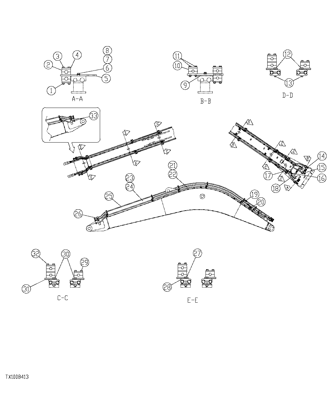 Схема запчастей John Deere 554 - 495 - EXCAVATOR BOOM OIL LINES FOR DOUBLE FUNCTION FRONT 3360 HYDRAULIC SYSTEM