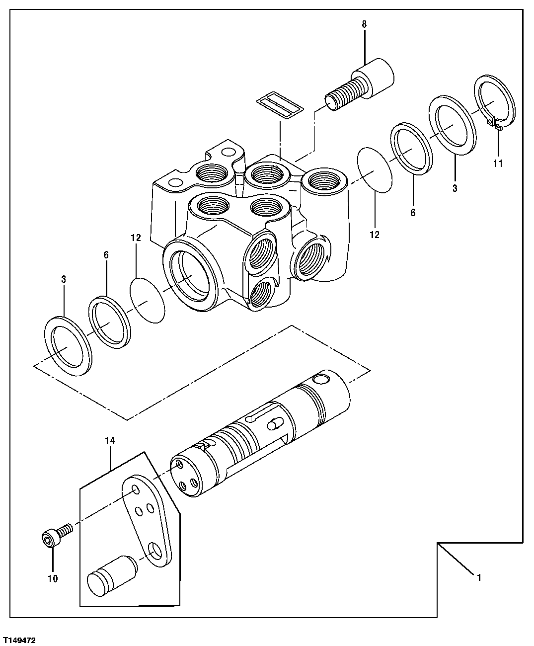 Схема запчастей John Deere 554 - 500 - PILOT SHUT-OFF VALVE COMPONENTS 3360 HYDRAULIC SYSTEM