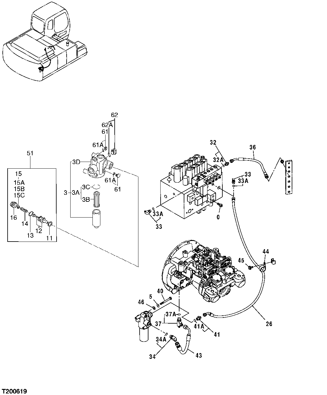 Схема запчастей John Deere 554 - 511 - PILOT FILTER AND HOSES (PILOT FILTER TO SOLENOID VALVE, PUMP) 3360 HYDRAULIC SYSTEM