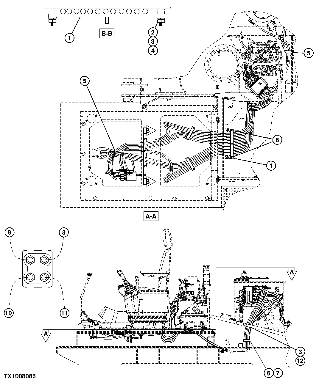 Схема запчастей John Deere 554 - 517 - PROPEL PILOT CONTROLLER TO SIGNAL MANIFOLD HOSES (7 INCH RISER) 3360 HYDRAULIC SYSTEM