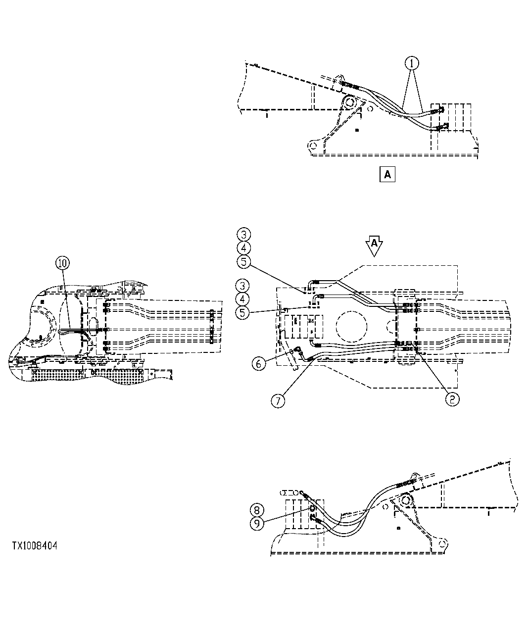 Схема запчастей John Deere 554 - 521 - CONTROL VALVE TO BOOM LINE HOSES (VALVE IN HEAD) 3360 HYDRAULIC SYSTEM