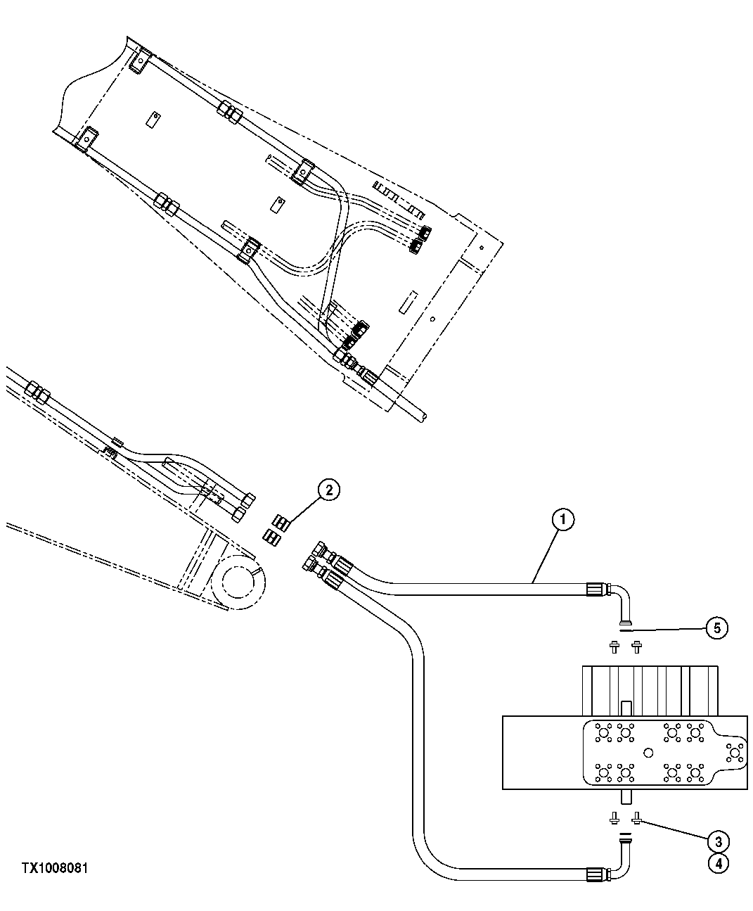 Схема запчастей John Deere 554 - 529 - CONTROL VALVE TO BOOM LINE HOSES (SINGLE FUNCTION) 3360 HYDRAULIC SYSTEM