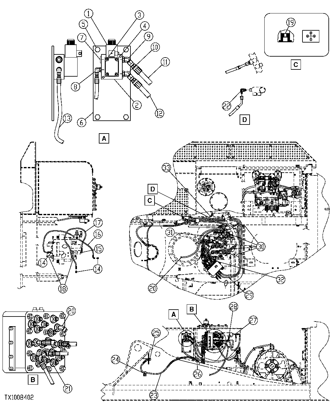 Схема запчастей John Deere 554 - 530 - VALVE IN HEAD PILOT PLUMBING 3360 HYDRAULIC SYSTEM