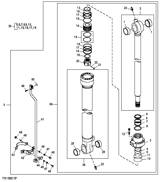 Схема запчастей John Deere 554 - 539 - HEELER AND VALVE IN HEAD TILT CYLINDER (SN 200052- ) 3360 HYDRAULIC SYSTEM