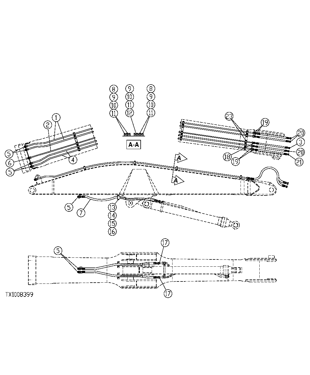 Схема запчастей John Deere 554 - 544 - BOOM PLUMBING FOR VALVE IN HEAD FRONT 3360 HYDRAULIC SYSTEM