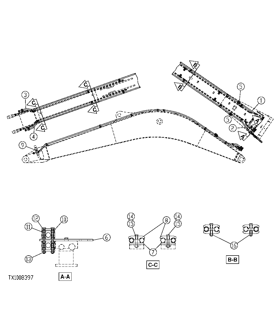 Схема запчастей John Deere 554 - 545 - EXCAVATOR BOOM OIL LINES FOR SINGLE FUNCTION FRONT 3360 HYDRAULIC SYSTEM