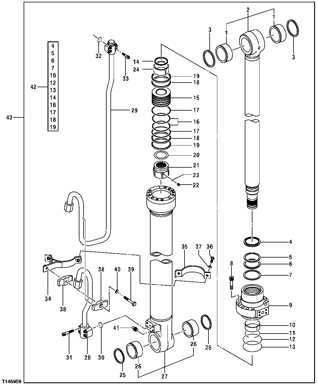 Схема запчастей John Deere 554 - 550 - Right Boom Cylinder And Oil Lines, Excavator Boom 3360 HYDRAULIC SYSTEM