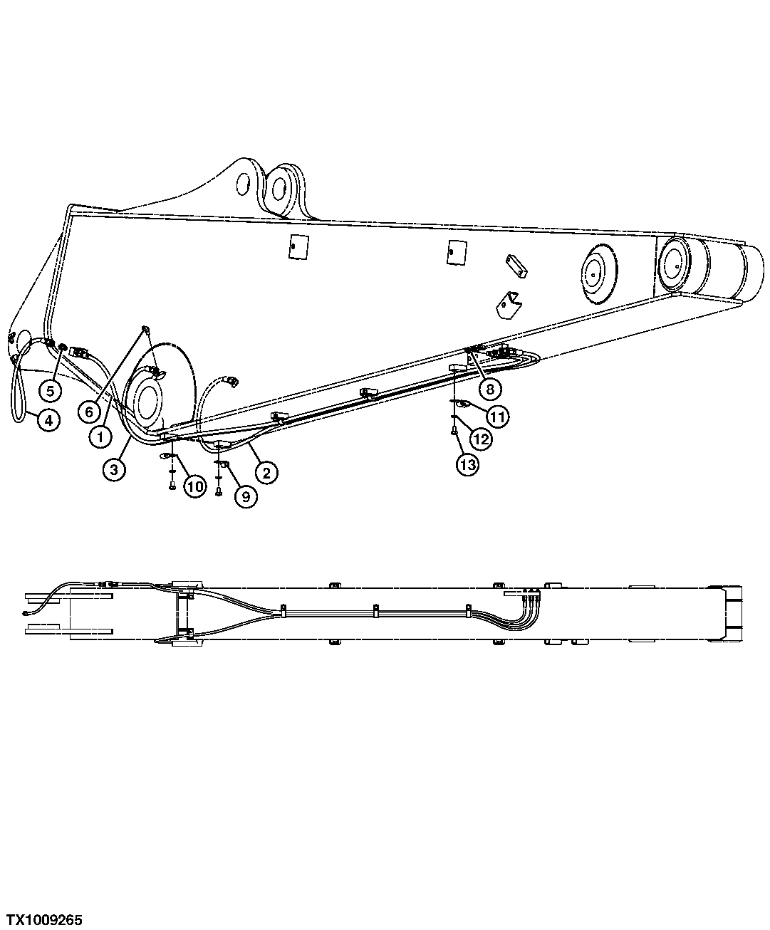 Схема запчастей John Deere 554 - 575 - Arm Lines Lubrication(Processor Configuration) 3363 Lines, Hoses & Fittings