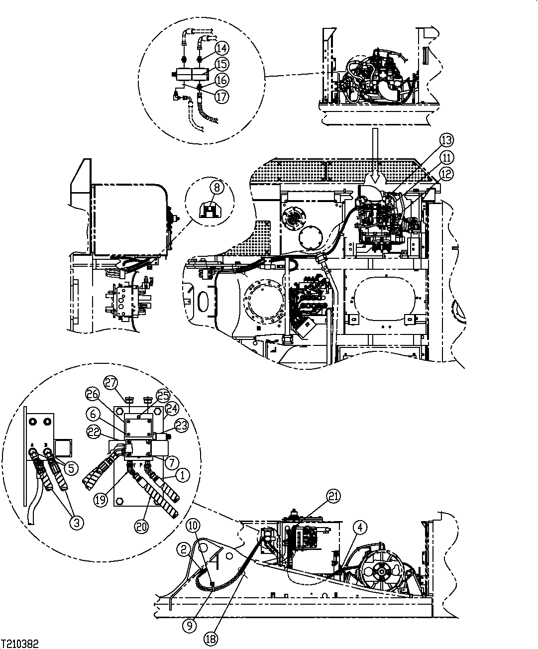 Схема запчастей John Deere 554 - 582 - Auxiliary Rotate Lines, Processor Configuration (200336 - ) 3363 Lines, Hoses & Fittings