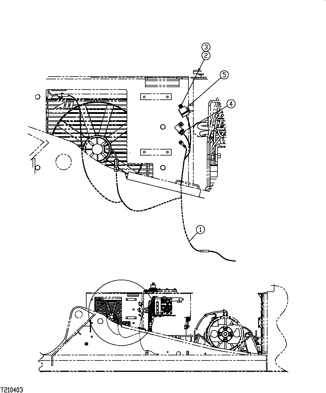 Схема запчастей John Deere 554 - 583 - AUXILIARY OIL COOLER WIRE HARNESS (PROCESSOR CONFIGURATION) (SN 200336- ) 3363 Lines, Hoses & Fittings