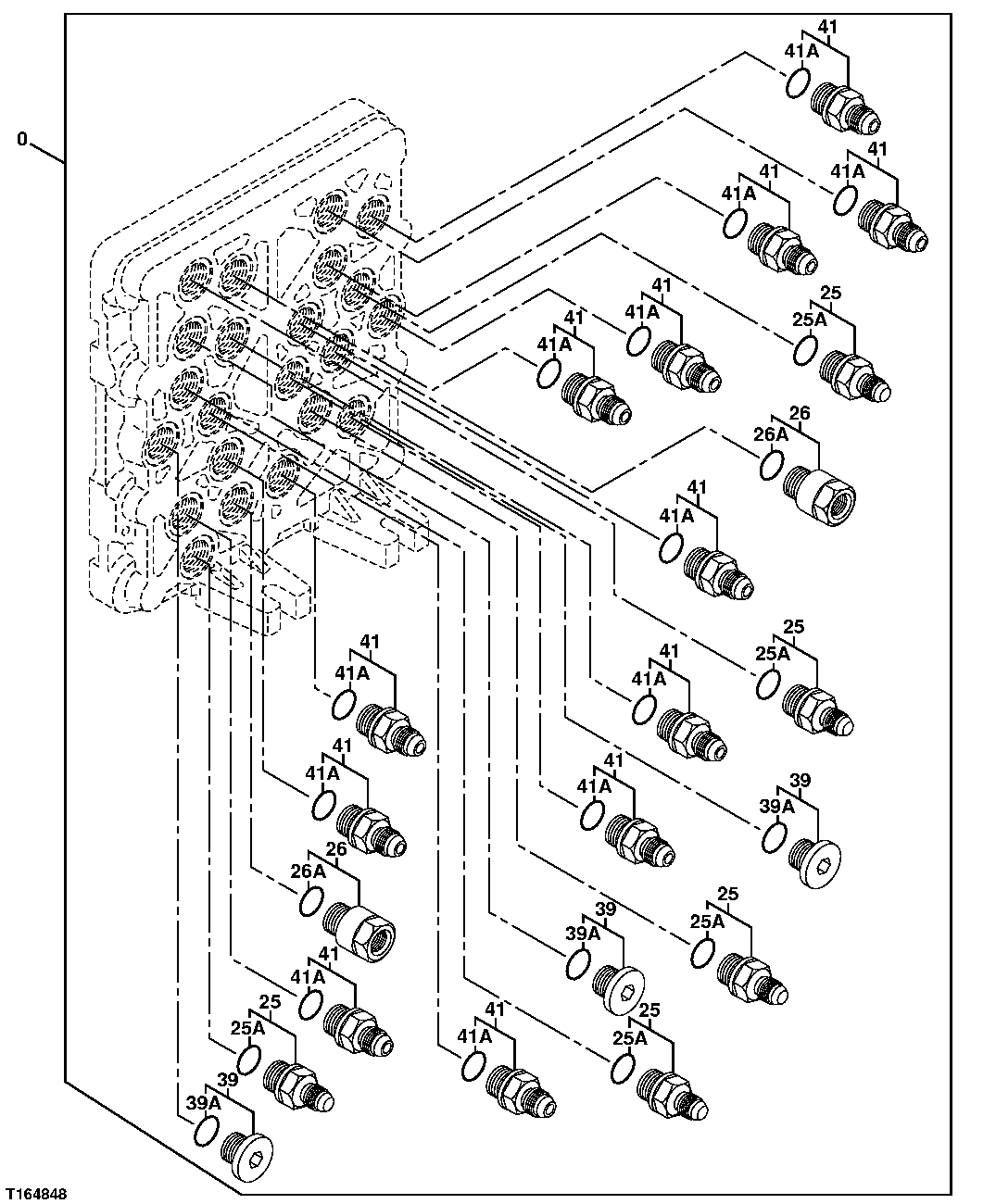 Схема запчастей John Deere 554 - 591 - PILOT SIGNAL MANIFOLD (CONTROL VALVE SIDE) (SN 200038- ) 3364 HYDRAULIC RESERVOIR