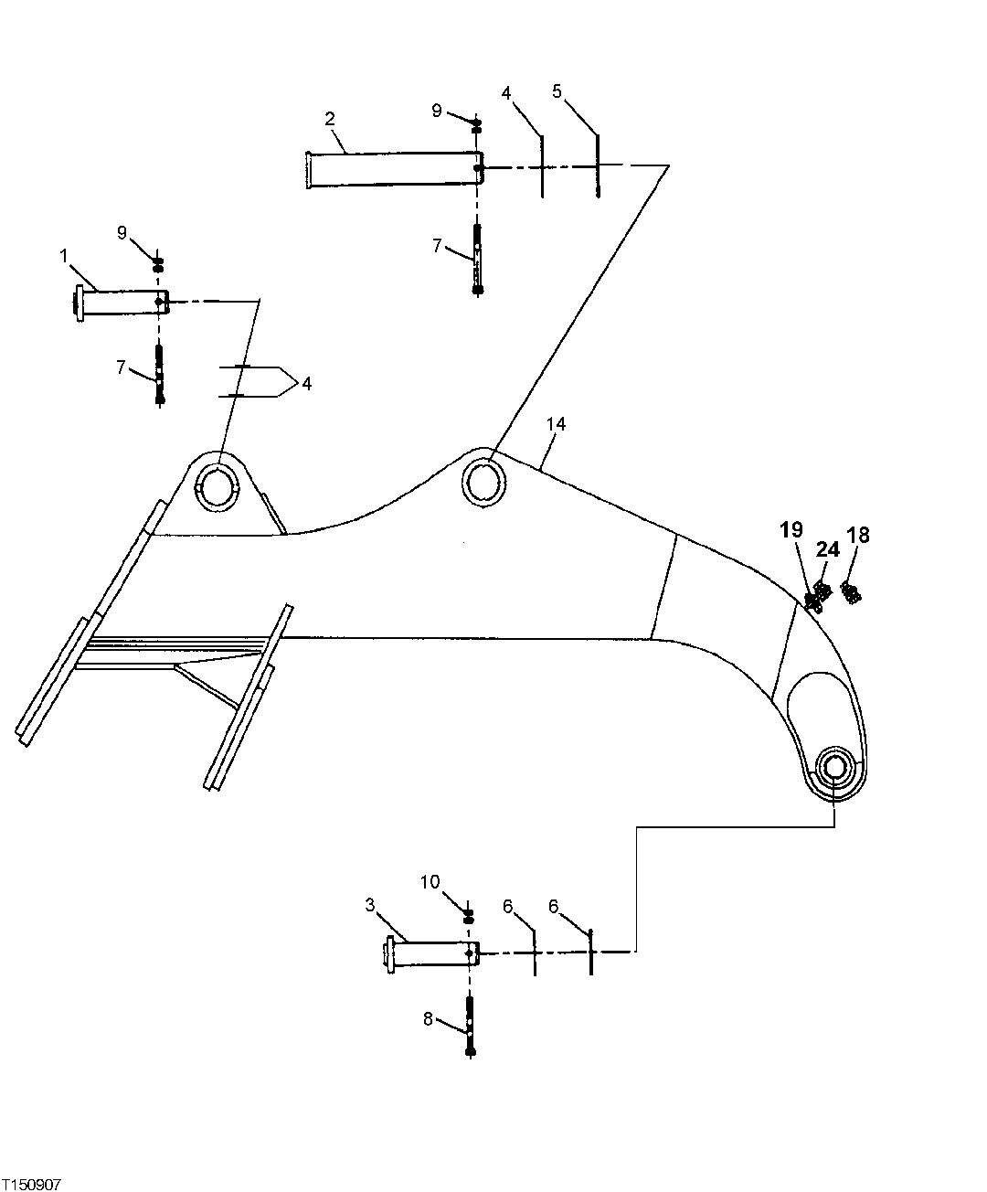 Схема запчастей John Deere 554 - 593 - HEEL RACK AND PINS 3803 Grapple Mechanism