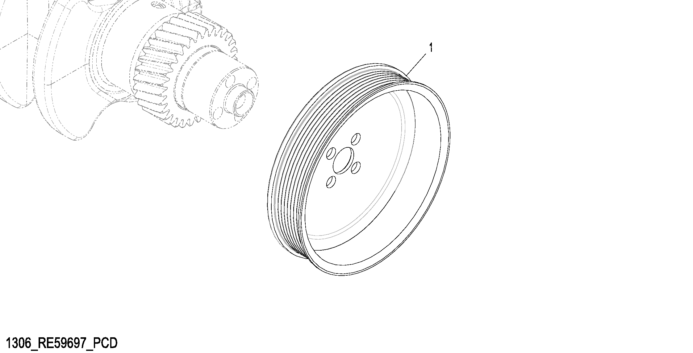 Схема запчастей John Deere 7C ZTS - 90 - 1306 Crankshaft Pulley 0400B 270C LC EXCAVATOR 6068HT055-RE507964 6068HT055