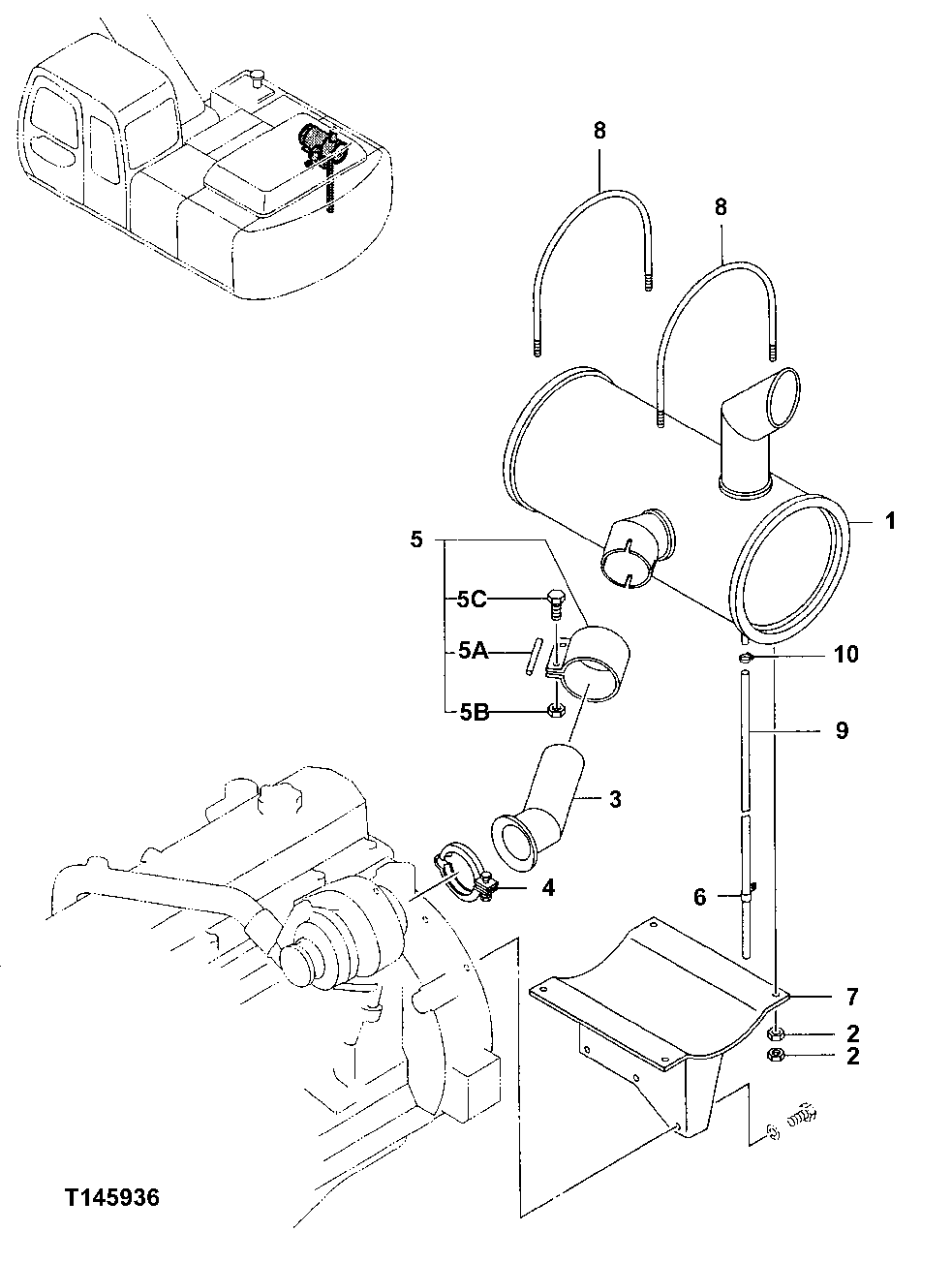 Схема запчастей John Deere 7C ZTS - 227 - MUFFLER, EXHAUST PIPE, AND MOUNTING 0530 EXTERNAL EXHAUST SYSTEMS