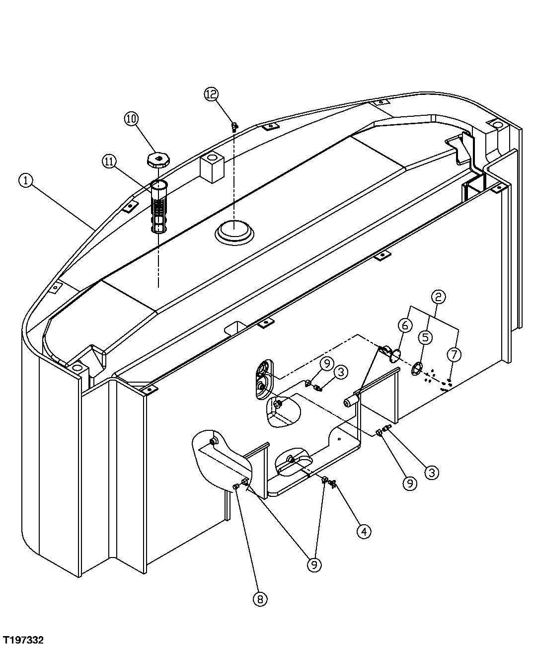 Схема запчастей John Deere 7C ZTS - 232 - FUEL TANK AND FUEL LEVEL SENDER (SERIAL NO. -200116) 0564 FUEL TANK