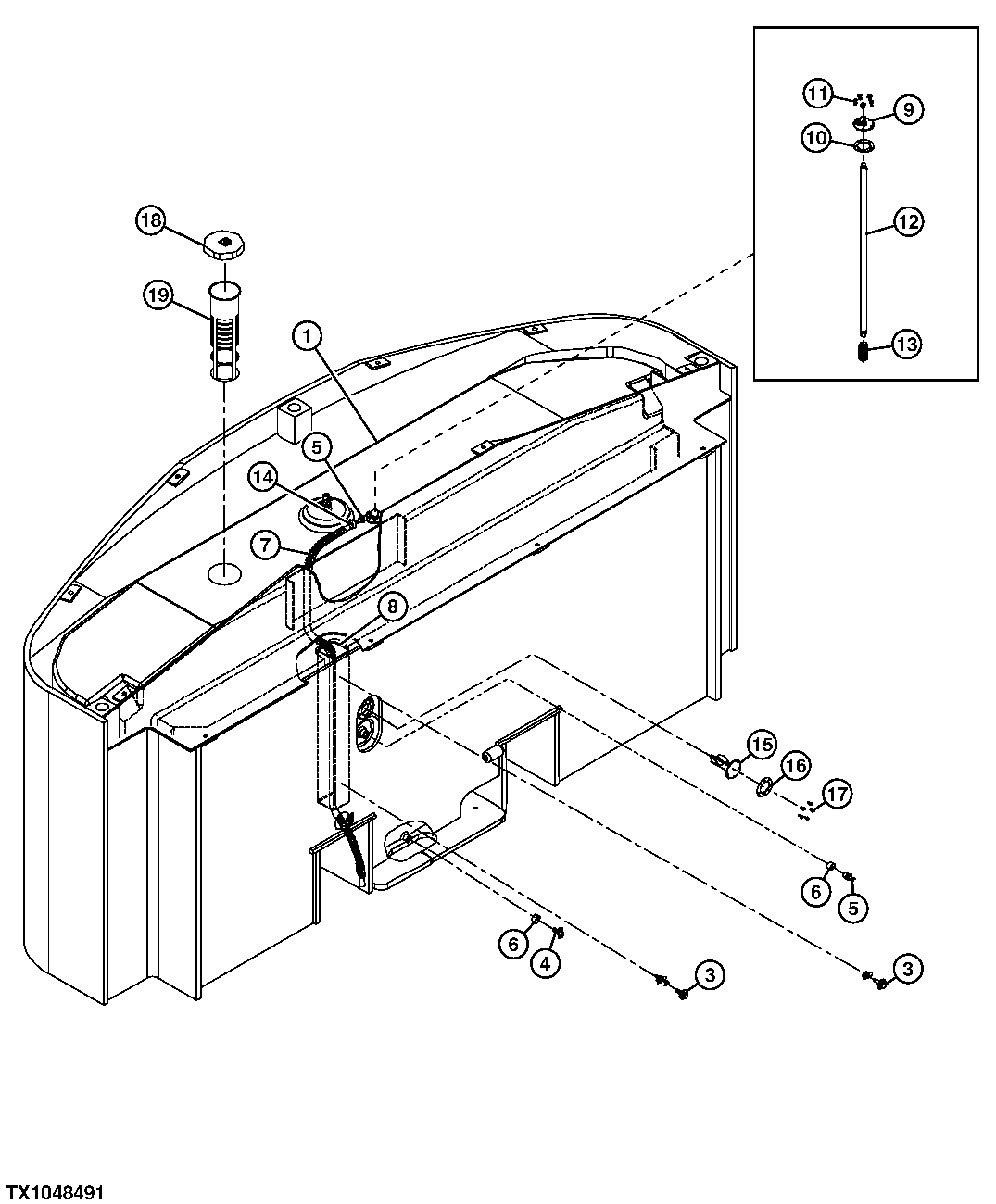 Схема запчастей John Deere 7C ZTS - 233 - FUEL TANK AND FUEL LEVEL SENDER (SERIAL NO. 200117- ) 0564 FUEL TANK