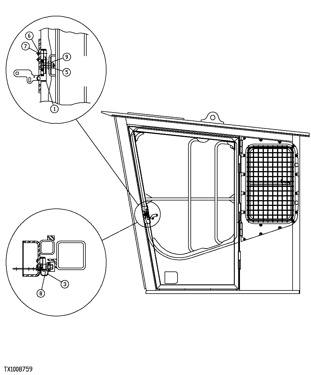 Схема запчастей John Deere 7C ZTS - 379 - SIDE ENTRY CAB DOOR LATCH (SN 200202-200254) 1810B SIDE ENTRY CAB