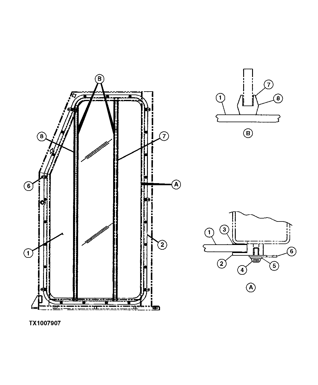 Схема запчастей John Deere 7C ZTS - 381 - SIDE ENTRY CAB DOOR AND MOUNTING HINGES 1810B SIDE ENTRY CAB