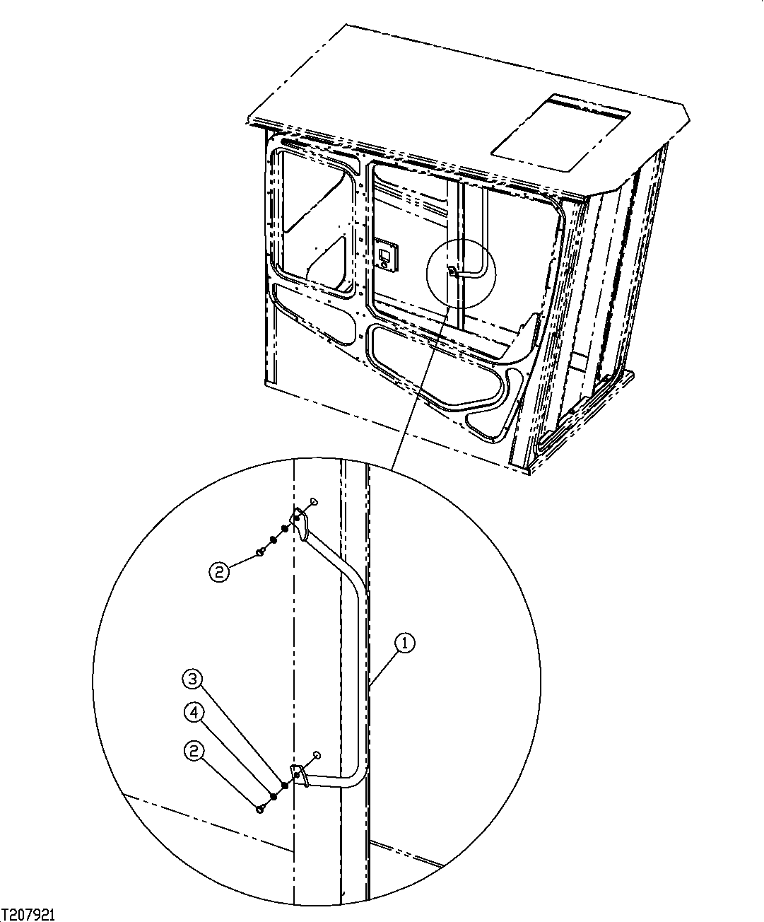 Схема запчастей John Deere 7C ZTS - 399 - Side Entry Cab Grab Handle (200117 - ) 1822B SIDE ENTRY CAB HANDRAILS AND STEPS