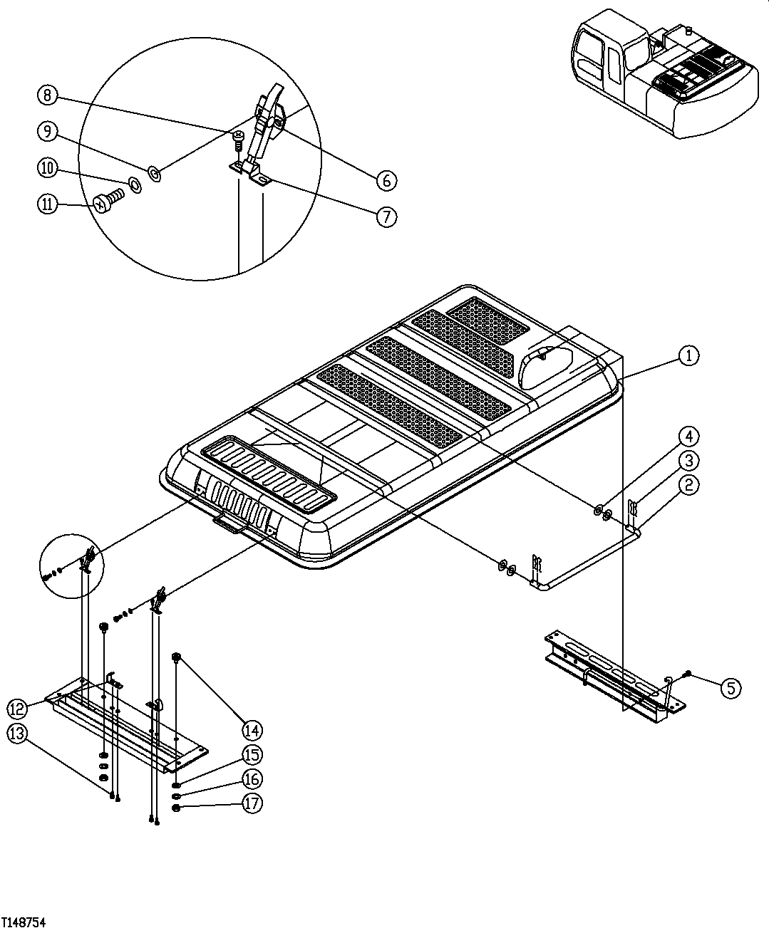 Схема запчастей John Deere 7C ZTS - 452 - ENGINE HOOD LATCH AND MOUNTING (SN -200201) 1910 HOOD, SIDE PANELS, SHIELDS, AND ACCESS DOORS