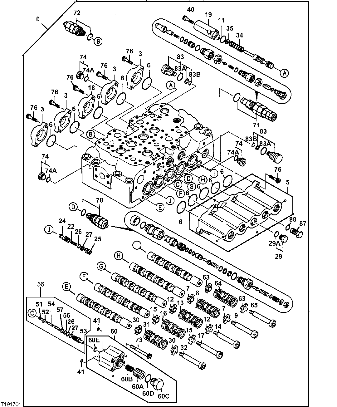 Схема запчастей John Deere 7C ZTS - 488 - CONTROL VALVE (5-SPOOL) 2160 VEHICLE HYDRAULICS