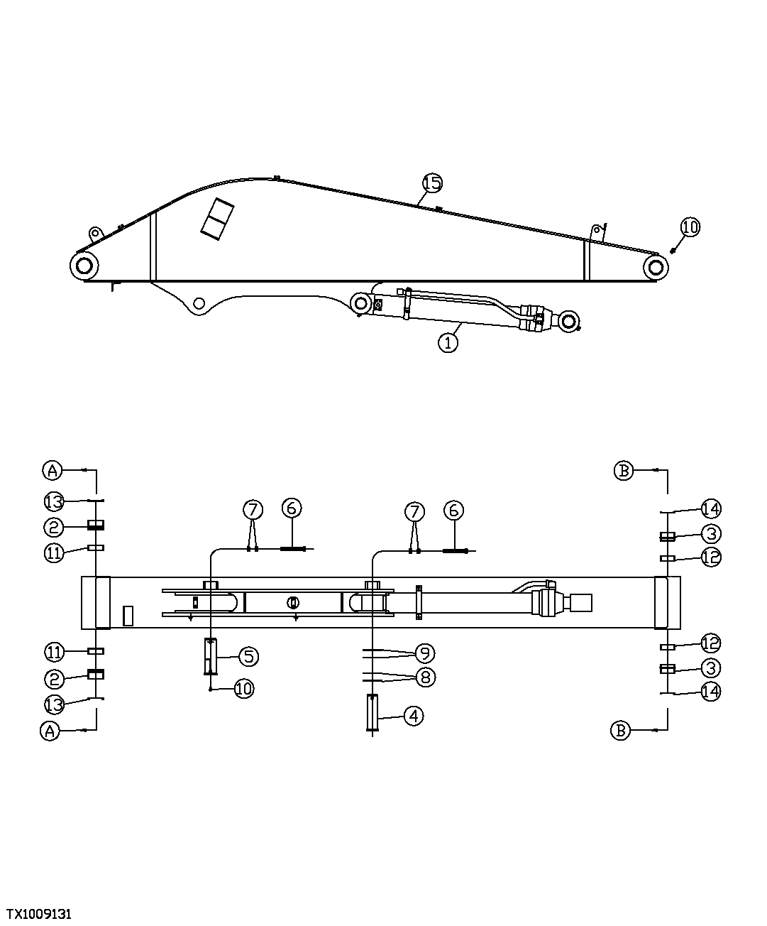 Схема запчастей John Deere 7C ZTS - 534 - HEELER ARM (LIVE-HEEL), PINS AND BUSHINGS 3340 Backhoe & Excavator Frames