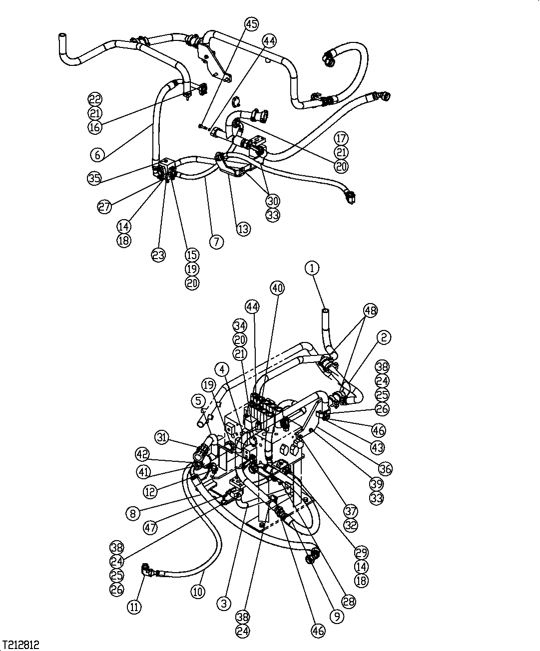 Схема запчастей John Deere 7C ZTS - 552 - AUXILIARY LINES (PROCESSOR CONFIGURATION) (SN 200156- ) 3360 HYDRAULIC SYSTEM