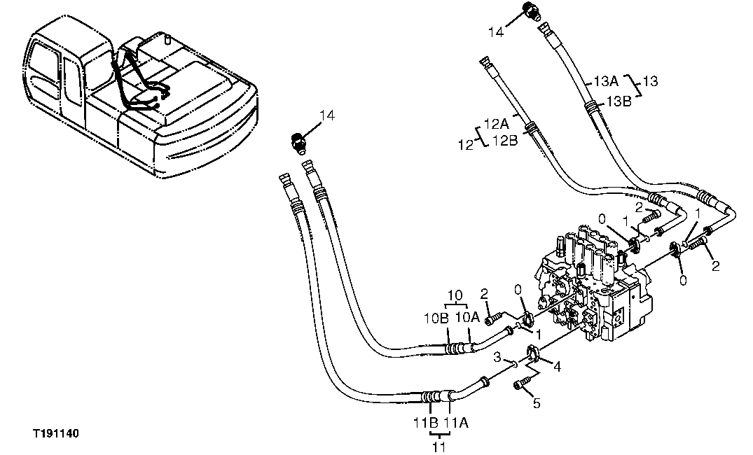 Схема запчастей John Deere 7C ZTS - 572 - CONTROL VALVE TO BOOM LINE HOSES (ARM AND BUCKET CYLINDERS) 3363 LINES, HOSES & FITTINGS