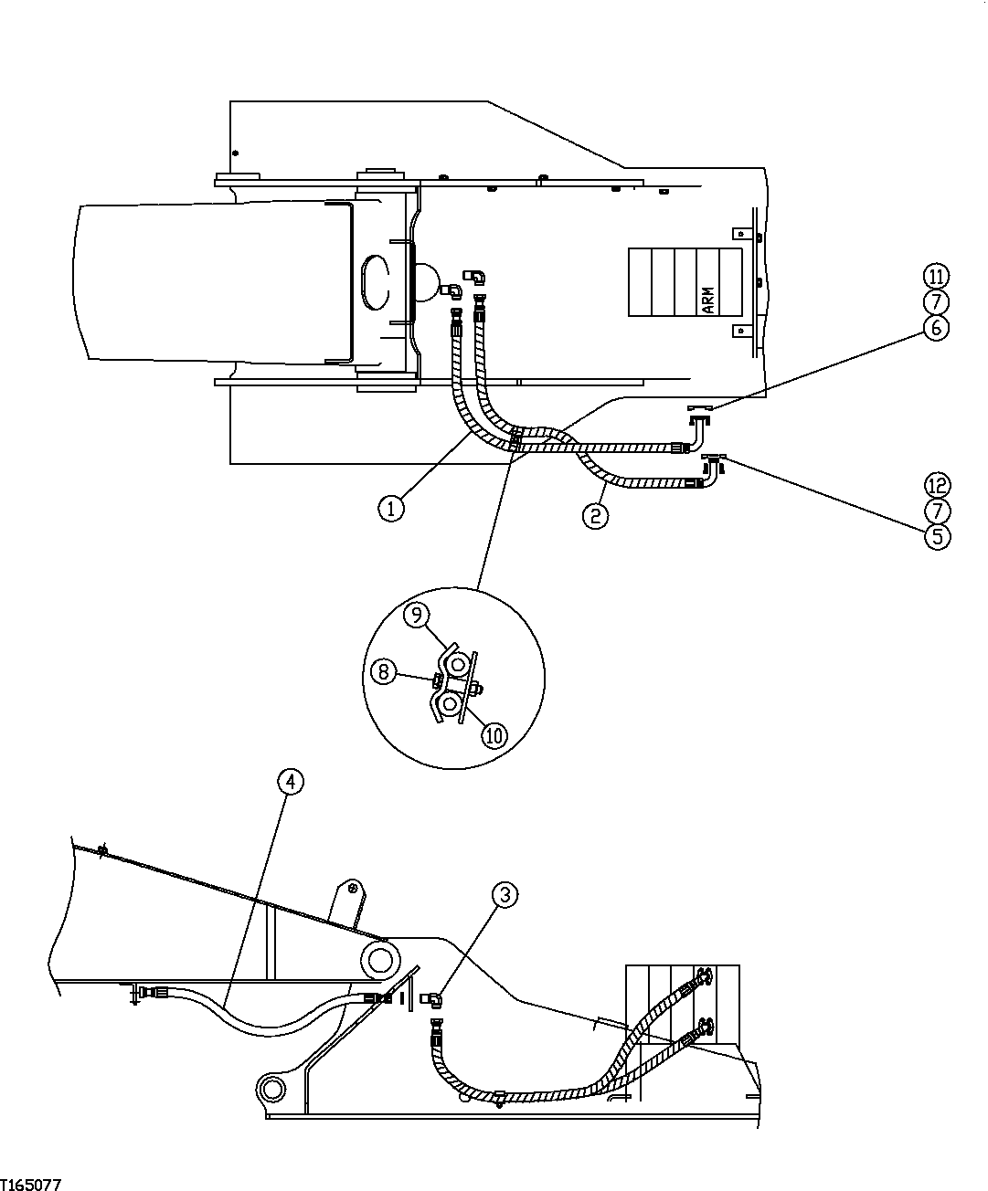 Схема запчастей John Deere 7C ZTS - 598 - CONTROL VALVE TO BOOM LINE HOSES (LOG LOADER ARM CYLINDER LINE) 3363 LINES, HOSES & FITTINGS