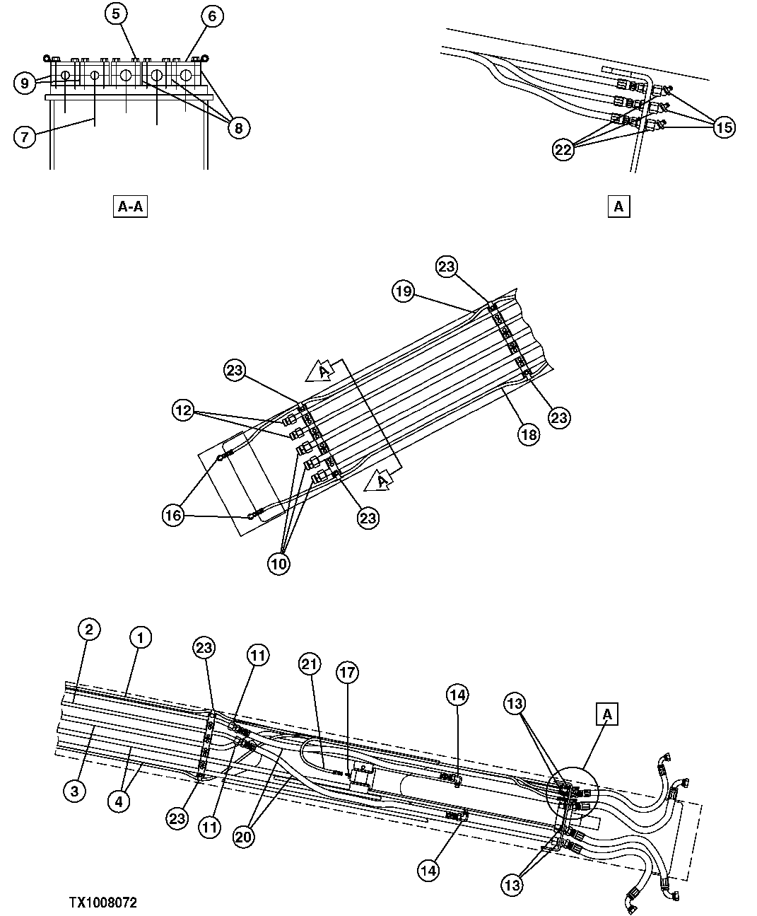 Схема запчастей John Deere 7C ZTS - 609 - VALVE IN HEAD ARM PLUMBING 3363 LINES, HOSES & FITTINGS