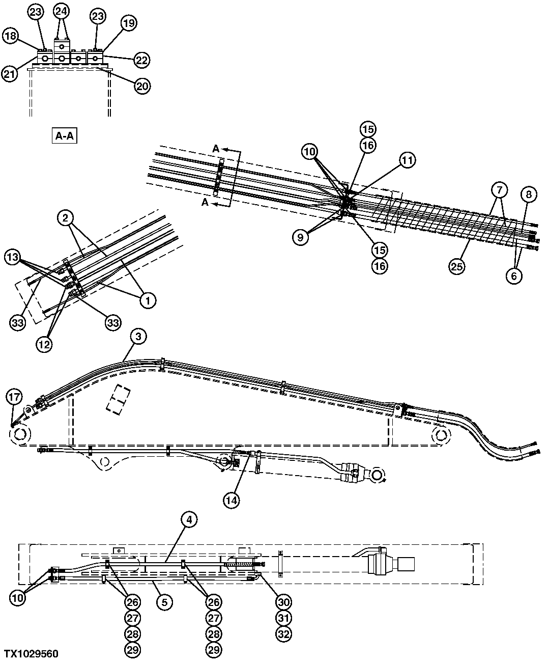 Схема запчастей John Deere 7C ZTS - 610 - HEELER ARM PLUMBING 3363 LINES, HOSES & FITTINGS