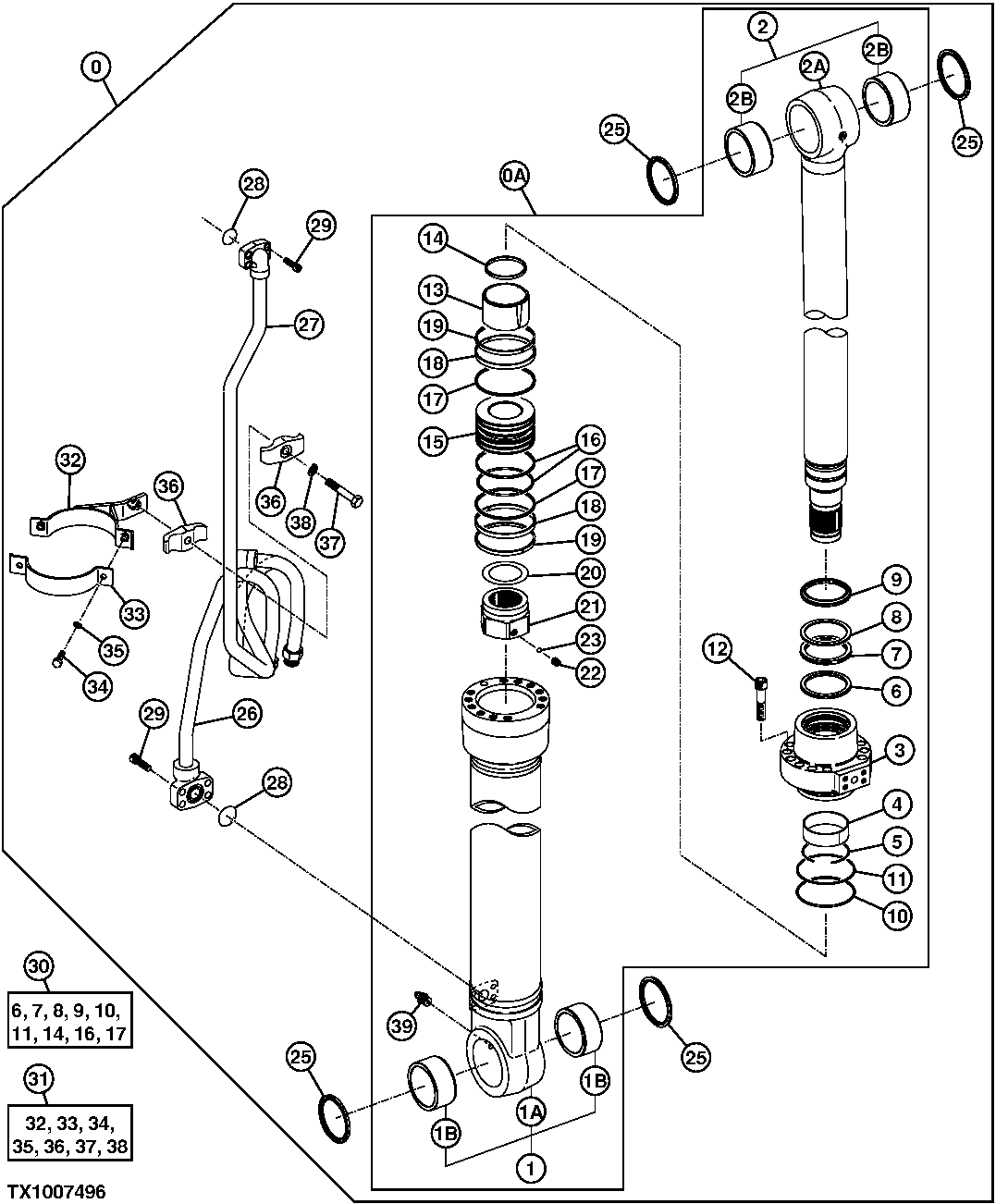 Схема запчастей John Deere 7C ZTS - 631 - Left Boom Cylinder, 270CLC Front, Swamp Logger 3365 Hydraulic Cylinders