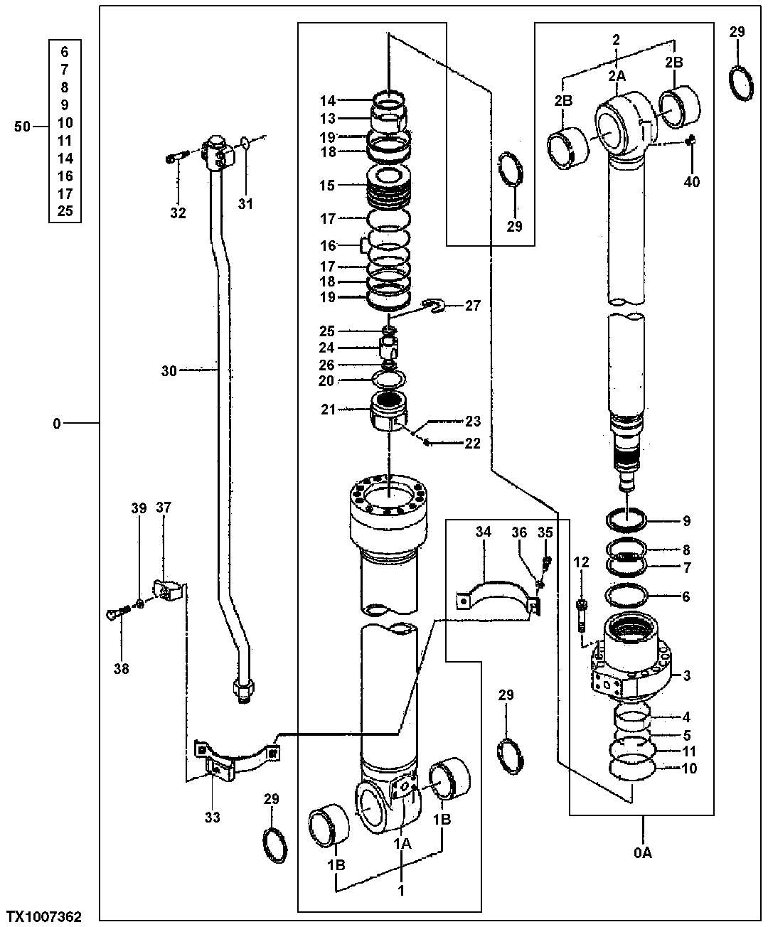 Схема запчастей John Deere 7C ZTS - 633 - Arm Cylinder, 270CLC Front (200185 - ) 3365 Hydraulic Cylinders