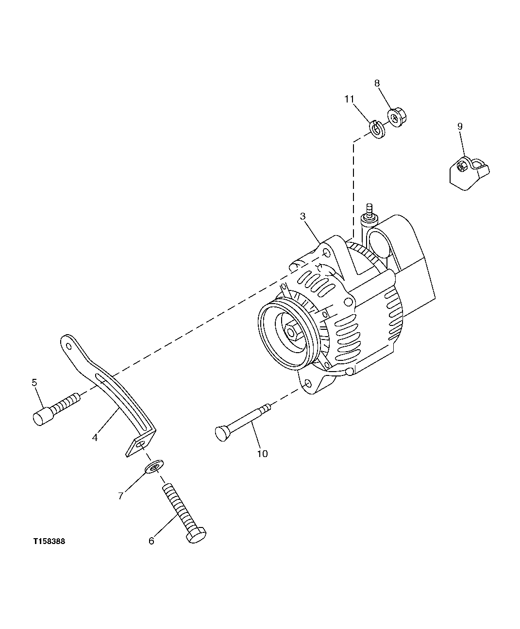 Схема запчастей John Deere 5C ZTS - 41 - COMPLETE ALTERNATOR AND MOUNTING BRACKETS 0423 Alternator And Generator Mounting