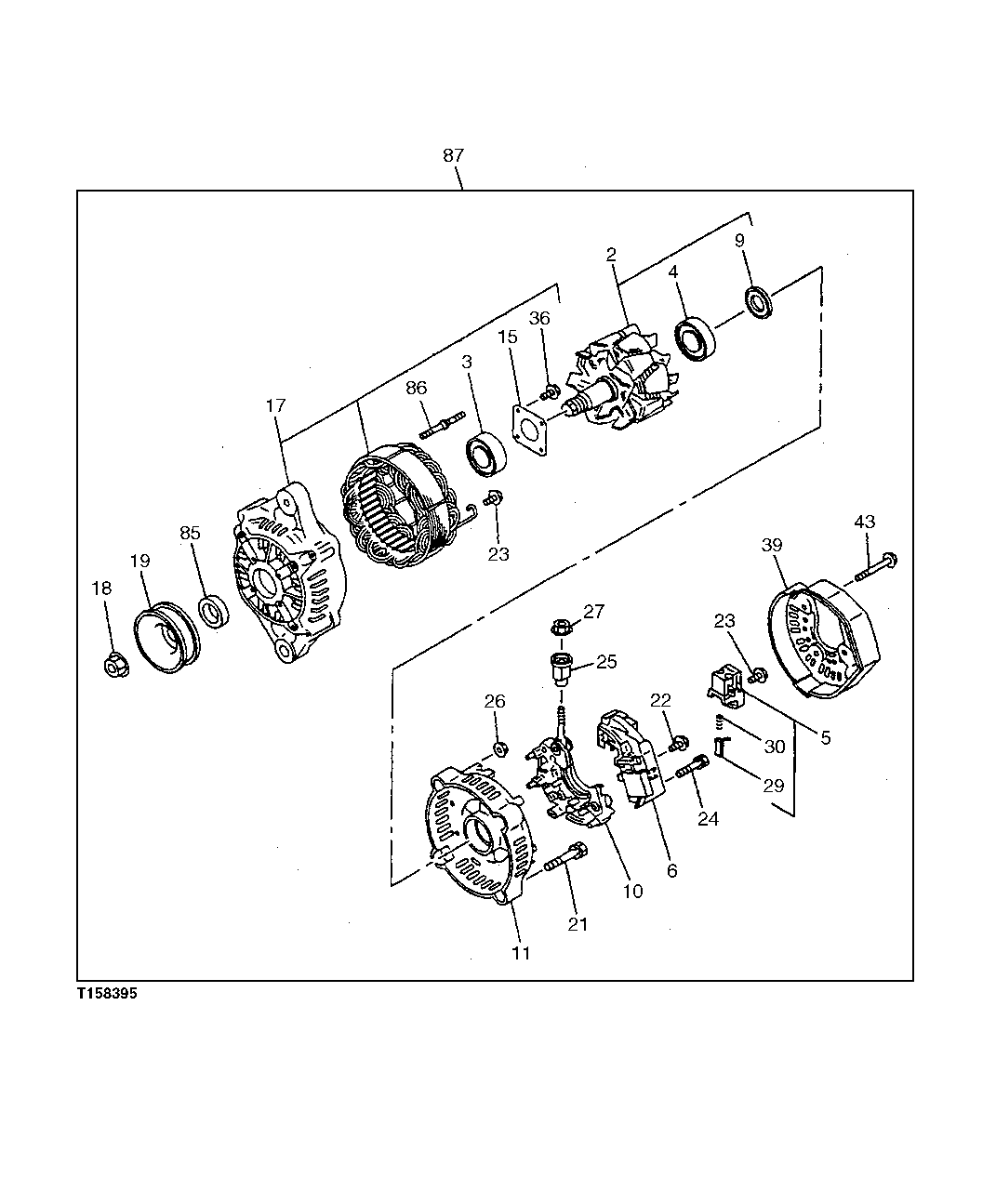 Схема запчастей John Deere 5C ZTS - 42 - ALTERNATOR COMPONENTS 0423 Alternator And Generator Mounting