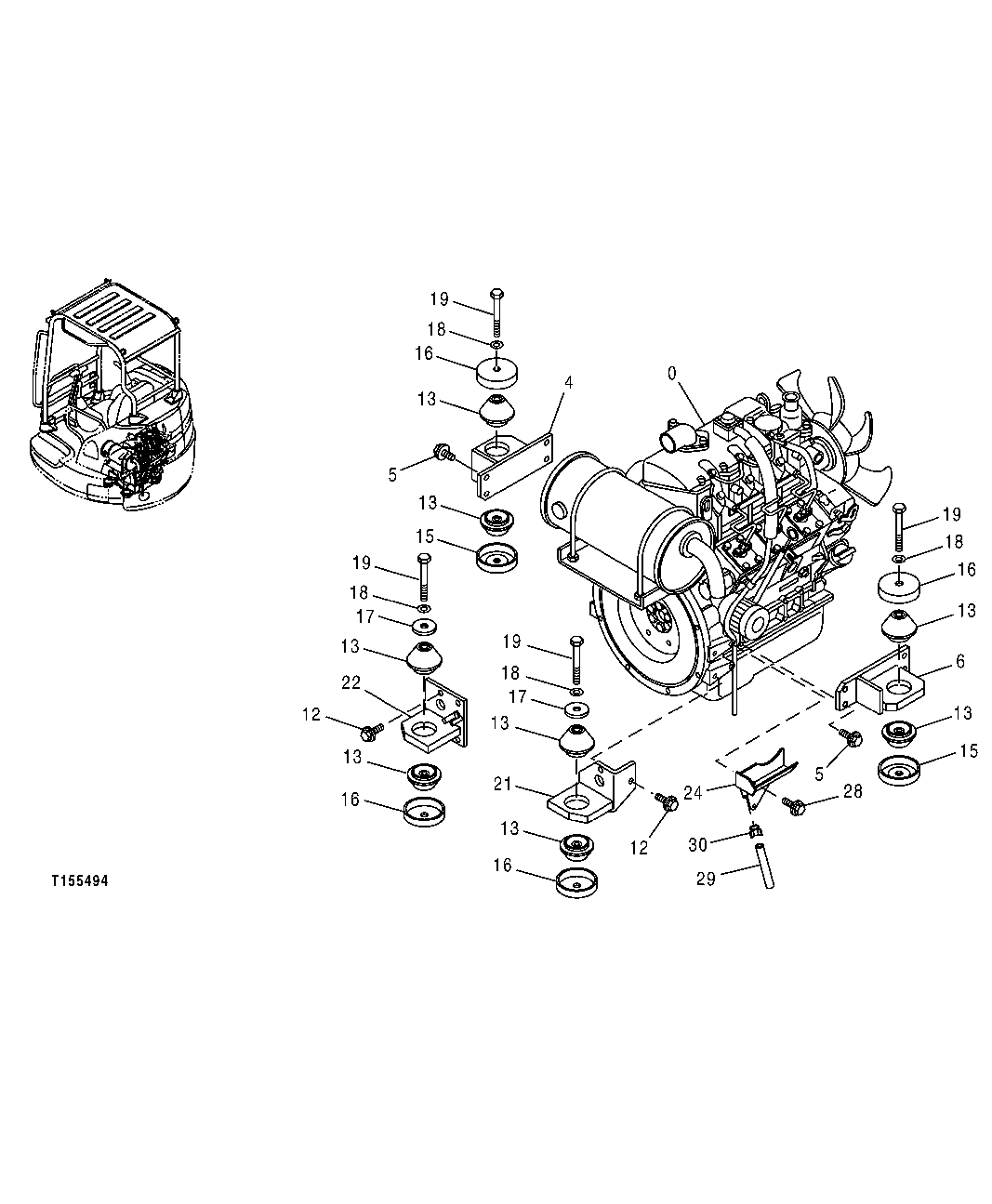 Схема запчастей John Deere 5C ZTS - 51 - ENGINE AND ENGINE MOUNTS 0540 Engine Mounting