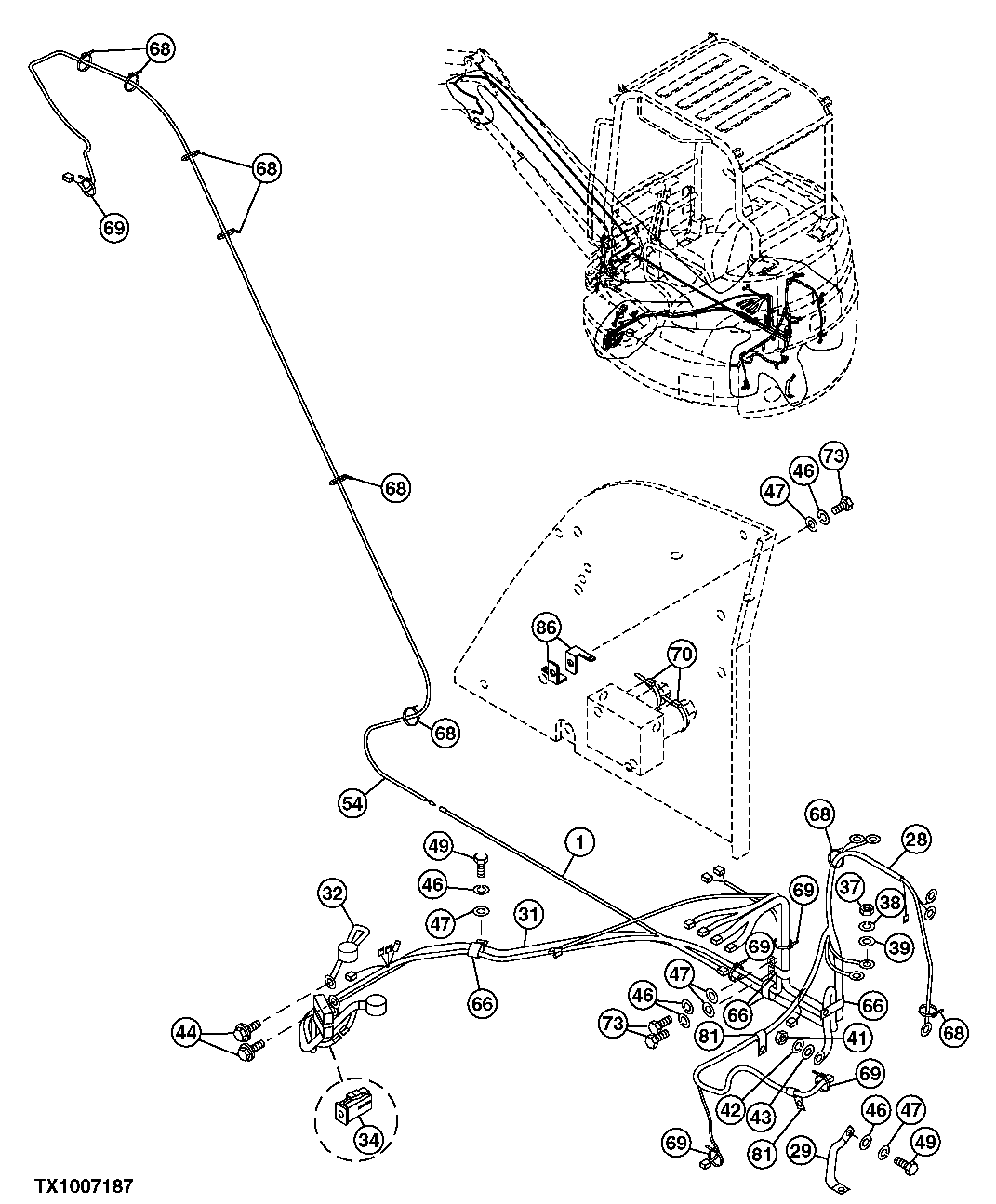 Схема запчастей John Deere 5C ZTS - 65 - MAIN WIRE HARNESS (CANOPY) 1674 WIRING HARNESS & SWITCHES