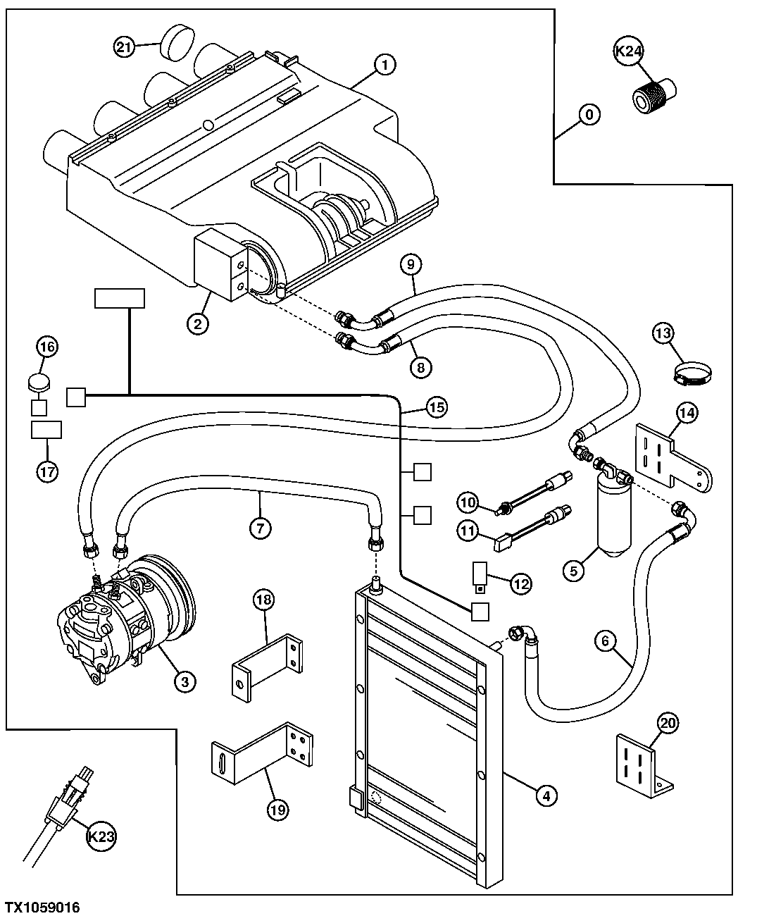 Схема запчастей John Deere 5C ZTS - 88 - Air Conditioner Components 1830 HEATING AND AIR CONDITIONING